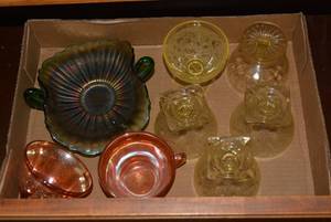 Carnival glass and yellow depressio...