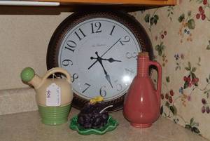Pottery pieces, jelly dish, clock...