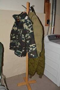 Coat rack with mens Eddie Bauer ja...