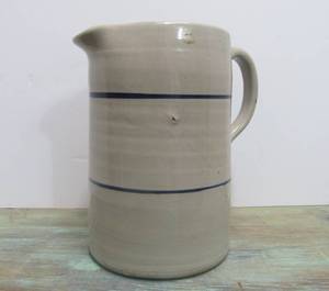 Vintage Blue Striped Stoneware Pitcher&nbsp