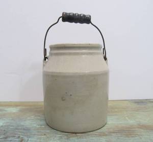 Antique Stoneware Jar wLid &amp Handle