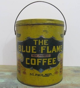 Antique Saint Paul BLUE FLAME COFFEE 5lb Metal Advertising Can wLid