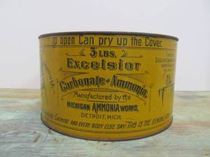 Antique Metal EXCELSIOR 5lb Ammonium Advertising Can wNice Graphics