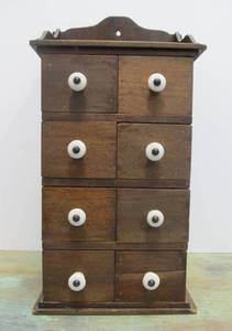 Primitive Old Folk Art 8-Drawer Spice Cabinet Made from Old Cigar Boxes&nbsp