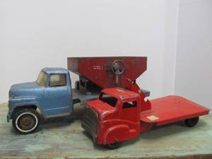 Nice Lot of 2 Large Vintage 1950s Pressed Steel Trucks