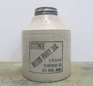 Antique Red Wing Stoneware Mason Fruit Jar wLid (Hairline)