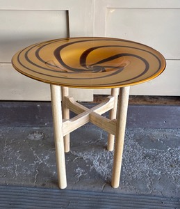 Side Table wLarge Swirled Art Glass Top
