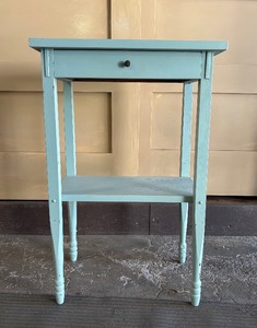 Old Vintage Turquoise Painted Wood Side Table wDrawer