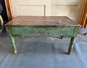 Wonderful Antique Farm Table wOld Green Painted Surface