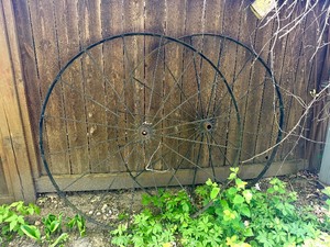 Matching Pair of Antique Iron Wagon Wheels - 53