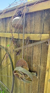 Group of Antique Cast Iron Items - Kettle, Scale, Wheel, Trap etc