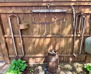 Lot of Primitive Antique Rustic Items Tools Milk Can etc
