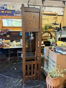 Working Antique Mission Oak Grandfather Clock w Pendulum &amp Weights
