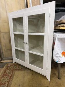 Vintage Painted Wood Corner Cabinet wShelves - White