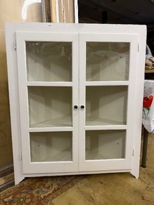 Vintage Painted Wood Corner Cabinet wShelves - White