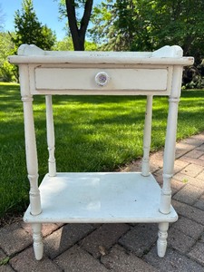 Cute Vintage White Wooden Nightstand wDrawer