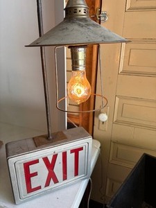 Very Cool Vintage Lighted EXIT Sign wIndustrial Lamp attachment