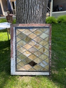 Antique Stained Glass Diamond Pattern Window - AS IS