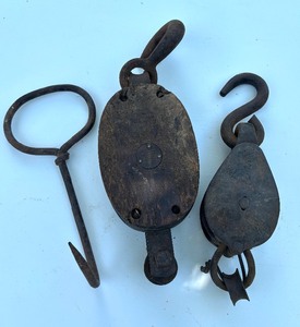 Antique 19th Century Pulleys &amp IronHook