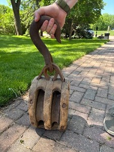 LARGE Antique Industrial Double Pulley