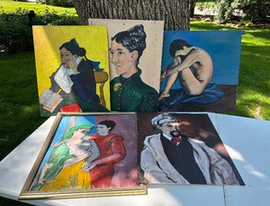 Group of Vintage Oil on Panel Portrait Paintings