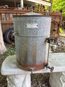 Old Vintage 1930s Galvanized BOWSER Service Station Lubrication Device Oil Pump or Reservoir