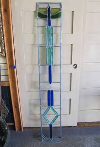 Large Vintage Frank Lloyd Wright Style Stained Glass Window
