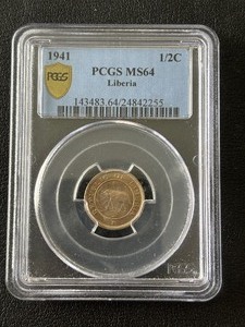 1941 Liberia Half Cent PCGS MS64