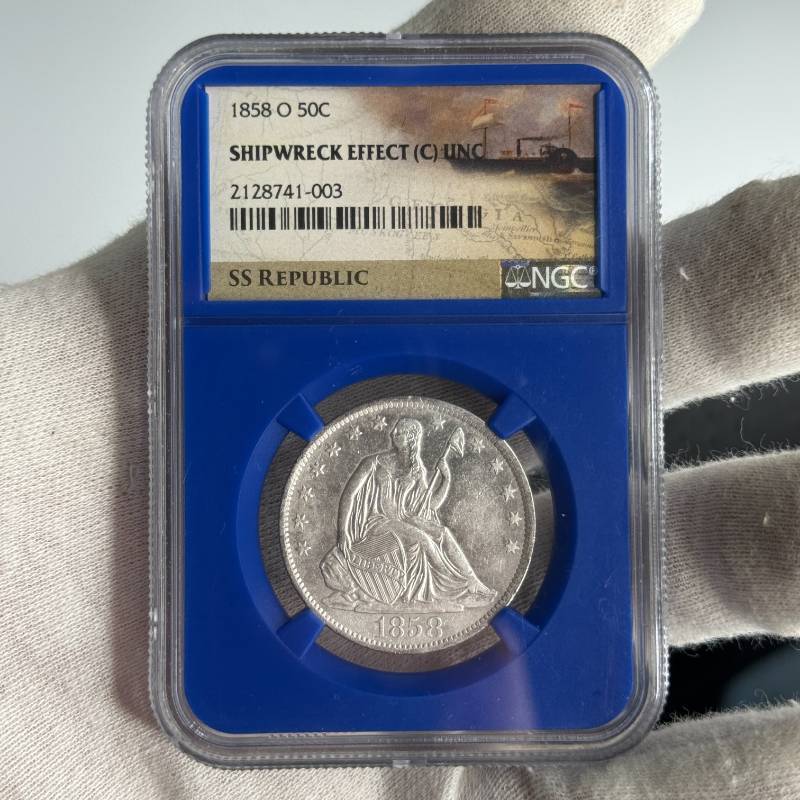 1858-O Seated Liberty Half Dollar  SS Republic Shipwreck Effect (C) UNC NGC