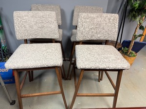 Set of Four Gray Upholstered Bar Height Stools