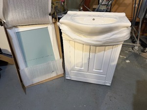 Magickwood Vanity White 3-Hole Porcelain Sink  26 X 17.25 X 34.5 With Mirror 31 14 X 22 X 12