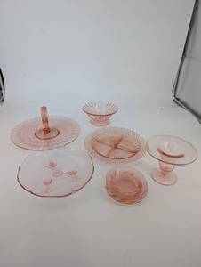 Pink Depression Glass Serving Pieces Mixed Lot of 6