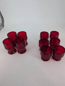 Red Glass Tumblers - Faceted Ruby (Lot of 10)
