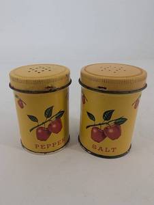 Vintage Salt and Pepper Shakers - Decoware Apple Tin Set (Lot of 2)
