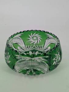 Cut Glass Bowl - Green Pressed Glass