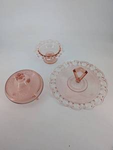 Pink depression Glass Covered Dishes