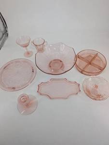 Pink Depression Glass Serving Pieces (Lot of 9)