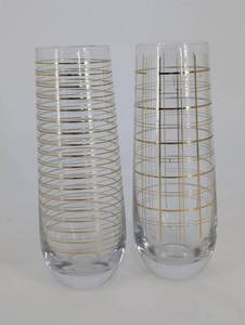 Vintage gold stripe mid century glass tumblers