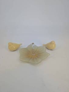 Decorative Glass Bird & Leaf Dish Set (Lot of 3)