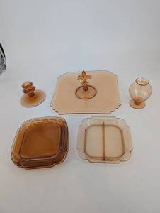 Amber Glass Serving Pieces Mixed Lot - 8 Pieces
