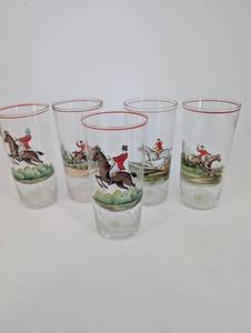Hunting Glasses Set of 5 Equestrian Scene Tumblers