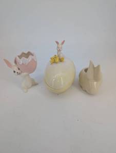 vintage Ceramic Easter Bunny & Chick Egg Holders (Lot of 3)