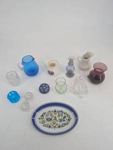 Glass Miniatures & Decorative Tray Mixed Lot