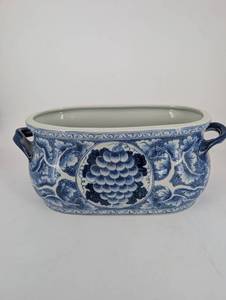 Blue and White Porcelain Oval Planter Cachepot