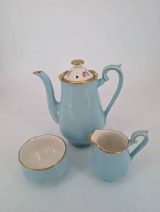 Tea Set - Hall China Blue Bell Dec. 80 Pink 3-Piece
