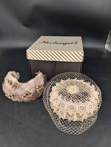 Vintage Bridal Lace Headpieces in Hat Box (Lot of 2)