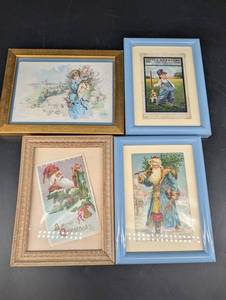 Vintage Framed Postcard Assortment (4)