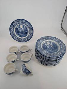 Vintage Liberty Blue Dinner Plates & Cups (Lot of 18)