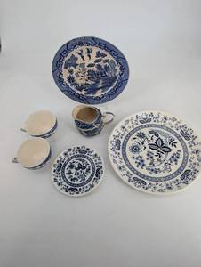 Blue & White Japan Tea Set 6-Piece Floral Pattern