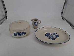 Vintage Pfaltzgraff Blue Floral Stoneware Serving Set 3-Piece